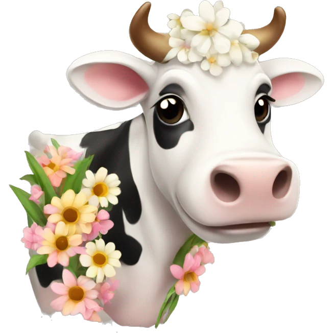 Cute cow with flowers  emoji