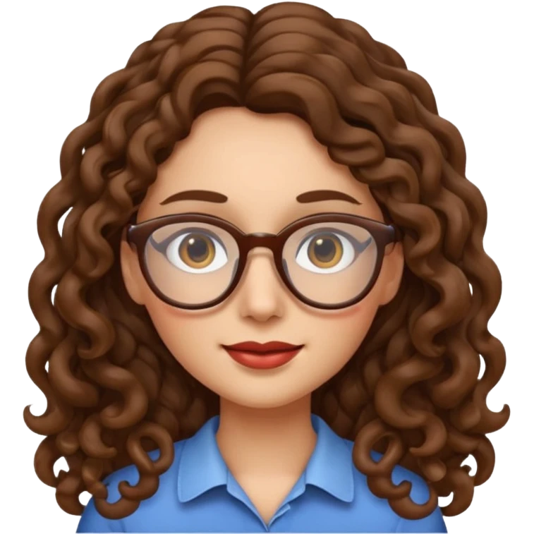 apple style emoji of a female face with long curly hair and glasses emoji