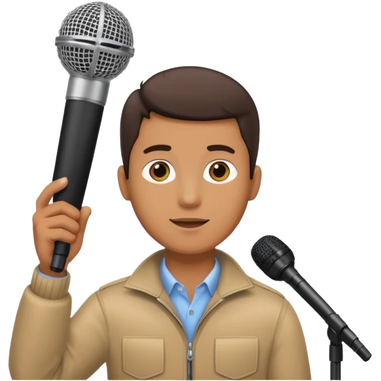 man holding a long over head boom microphone emoji