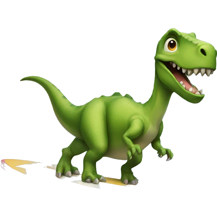 dinosaur with skirt riding a surfboard emoji