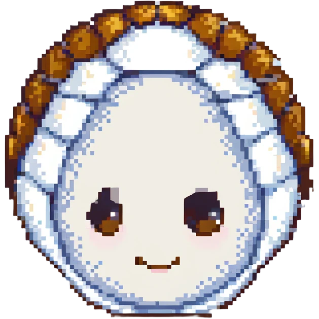 a cute white pearl in a shell, pixel art style, small size, simple face, transparent background emoji