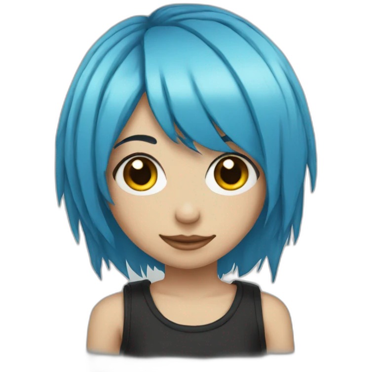 Emo girl with choppy blue hair side bangs emoji