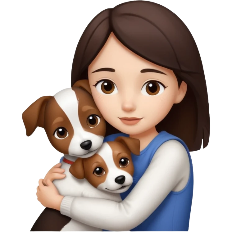 a girl and her dog, a little jack russell dark brown and white. She hugs it emoji