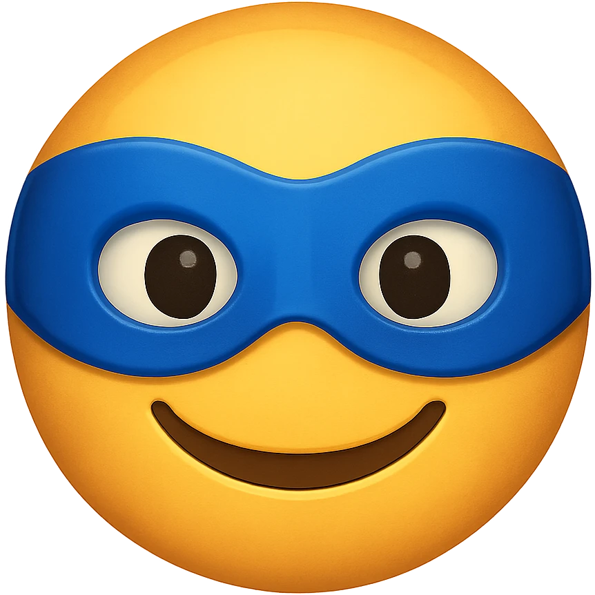 yellow face with blue superhero mask emoji, digital illustration emoji