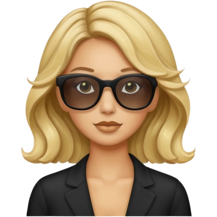 an olive tan woman with wavy blonde hair wearing skinny black rectangular sunglasses emoji