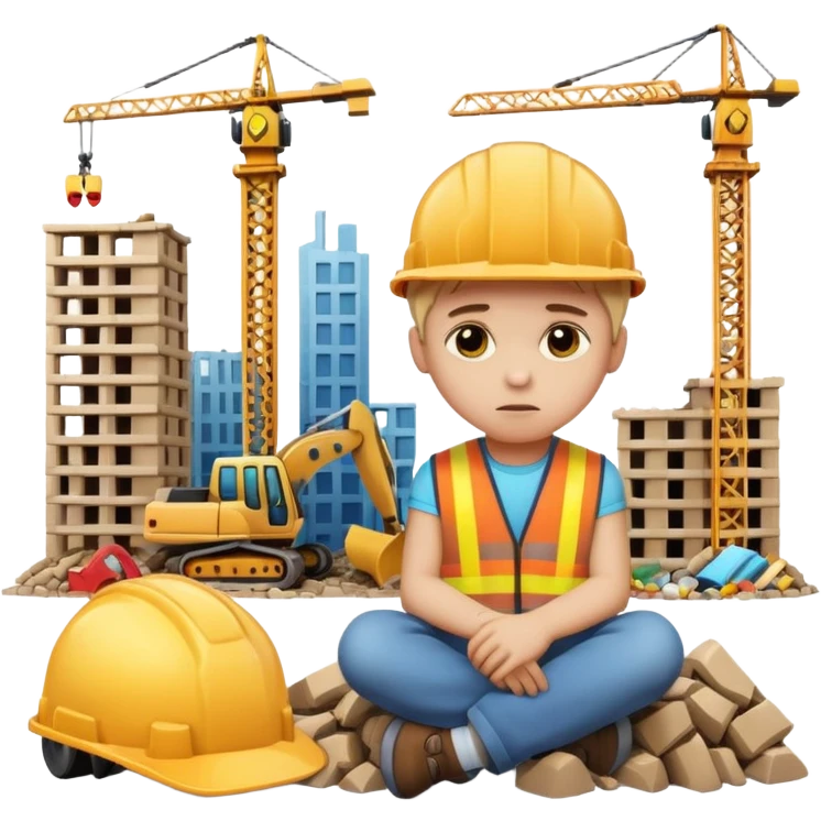 apple style emoji of a toppled city construction set with a sad child emoji