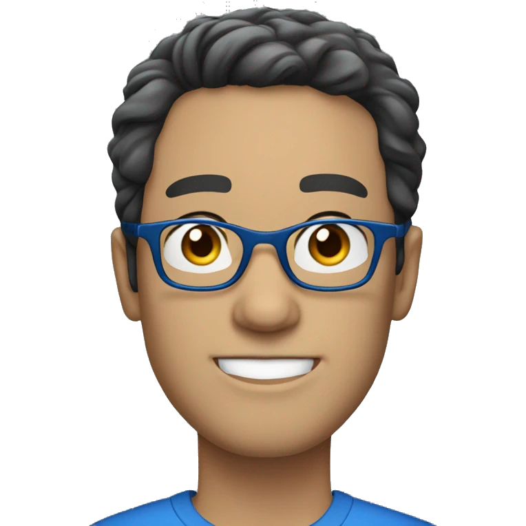 white guy with wavy short black hair and blue glasses emoji