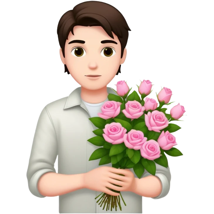 A cool bad boy with fair skin holding a bouquet of pink jasmine roses emoji