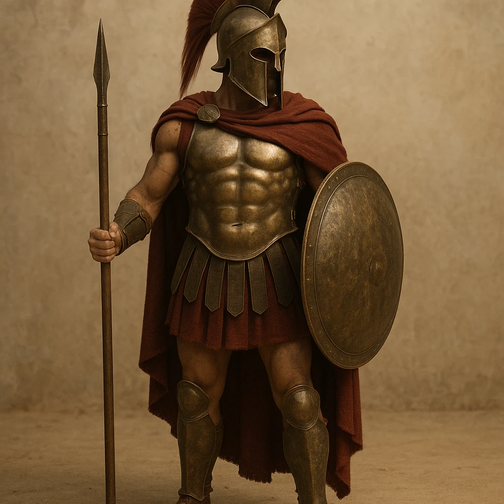 full body spartan armor with helmet and plume, ancient greek style emoji