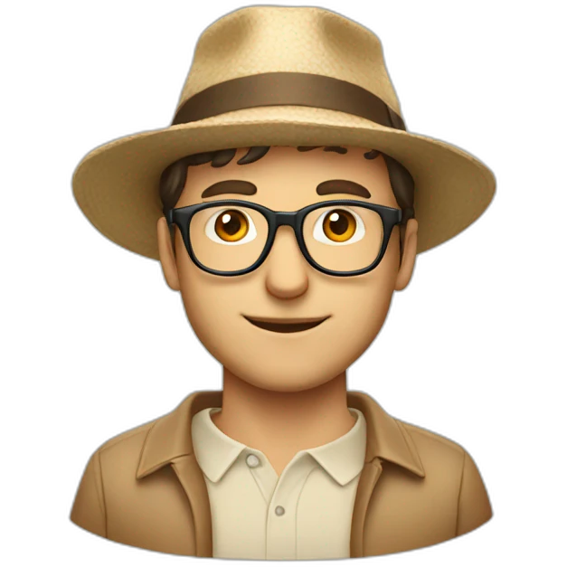 European guy with a beige hat, a red polo and glasses emoji