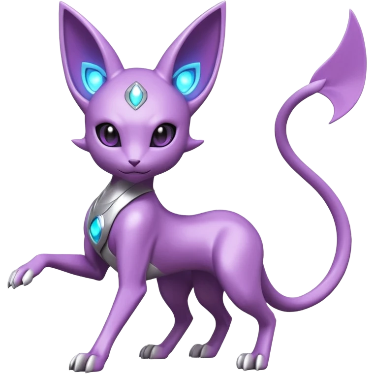 Mechanical Miraidon-Espeon-Mewtwo-Fakémon-hybrid-creature (full body) with glowing eyes  emoji