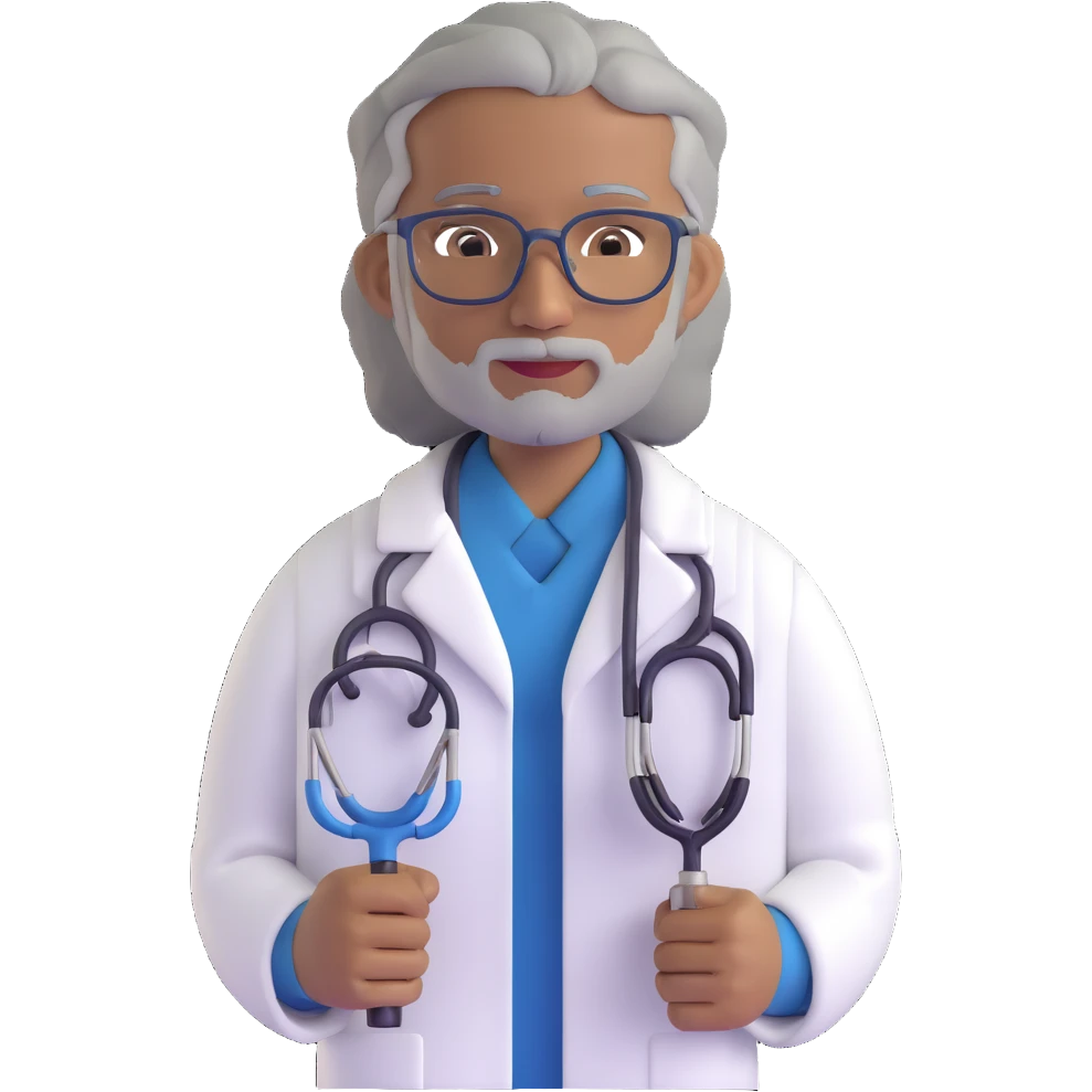 mature 60 year old doctor with stethoscope, gray hair, medium-dark tan skin tone, cinnamon skin, professional looking but not elderly emoji