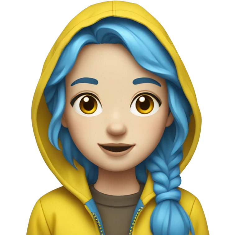 Girl with pale skin freckles blue hair wearing a yellow raincoat and yellow rain boots  emoji