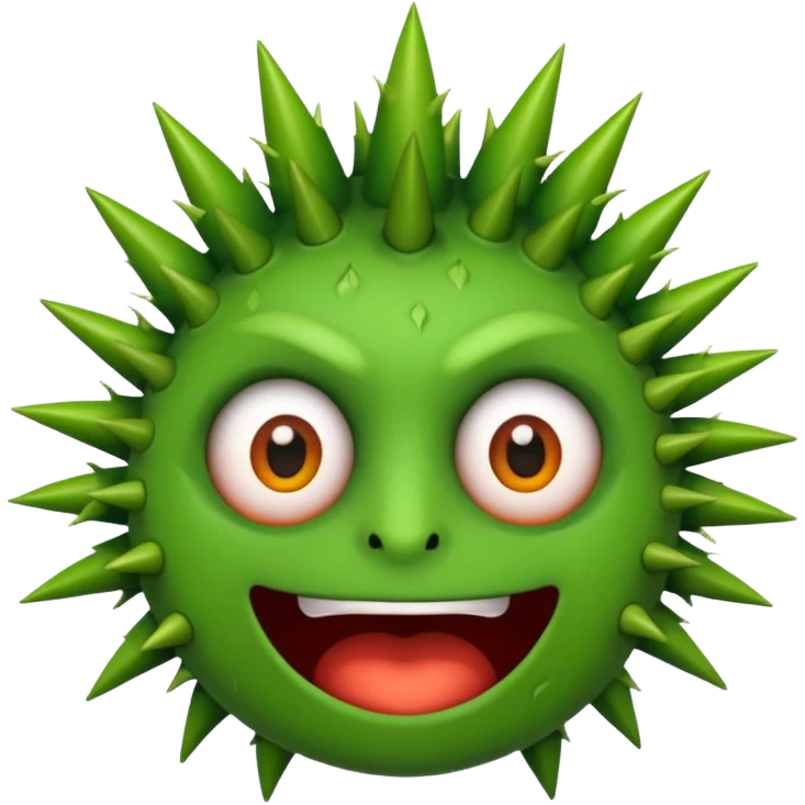 A green emojicon that has crazy eyes and green spikes at the top emoji