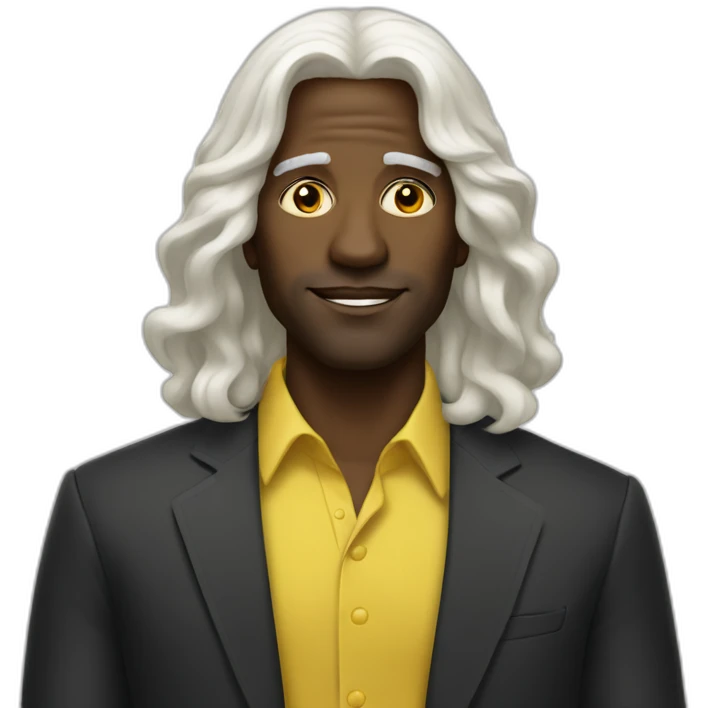 Black man in long white hair wig yellow dress emoji