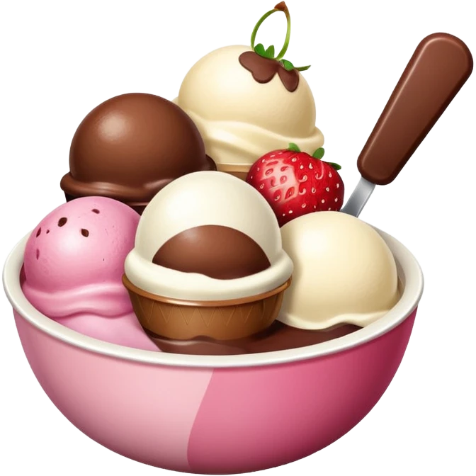 Neapolitan ice cream scoops in a bowl no spoon emoji