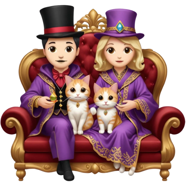 magician couple and their pet cat emoji