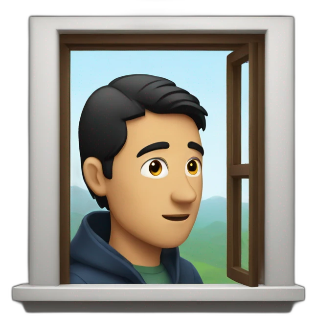 Dark haired Man looking out window emoji