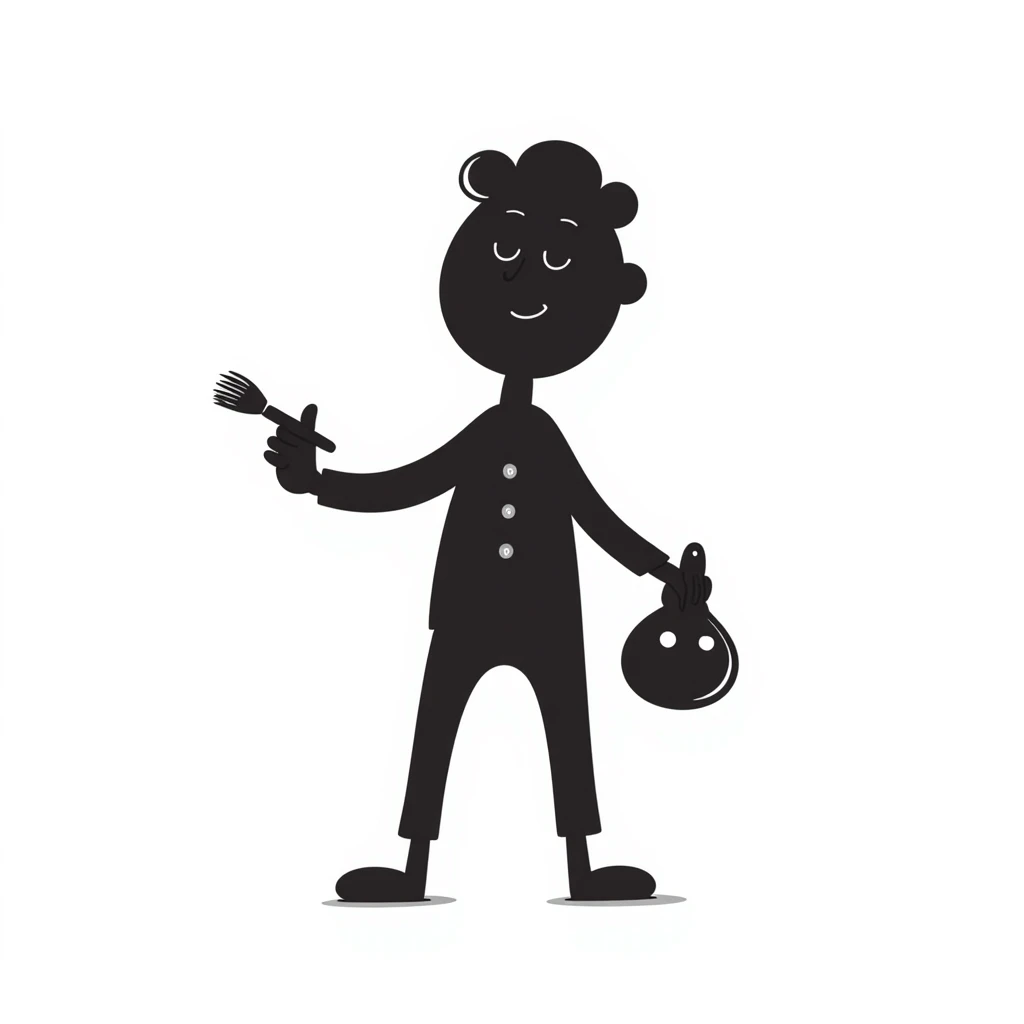 A paintbrush morphing into a metal human figure silhouette, representing artistic identity emoji