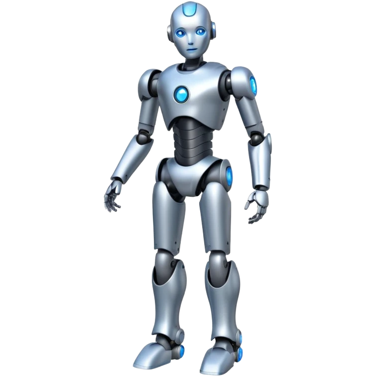 Robots Humanoid – Silver android with glowing eyes, human shape, full body emoji