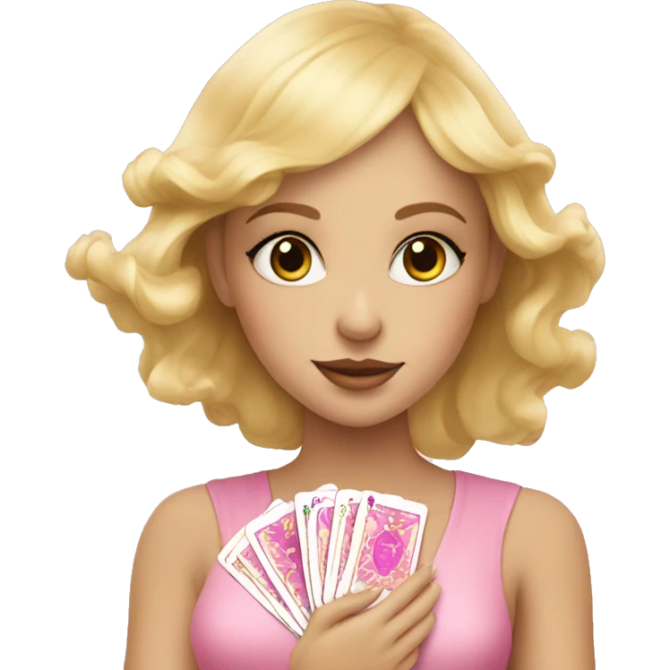 Blonde beautiful girl with pink pink tarot gold cards emoji