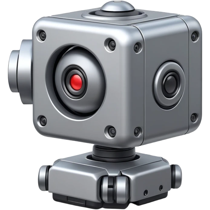 Cube-shaped reconnaissance robot with a rotating sensor on top emoji