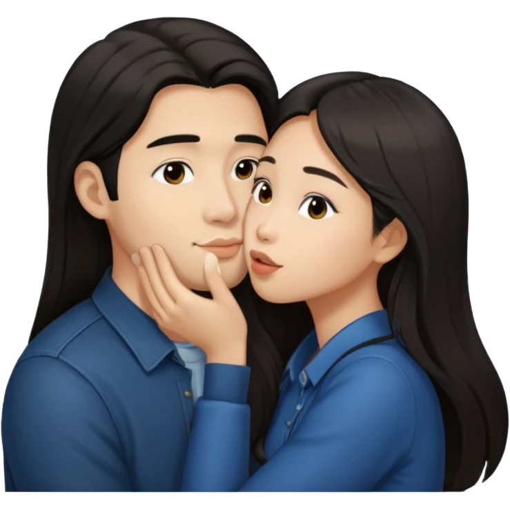 Asian girl with long hair kissing her man on the cheek emoji