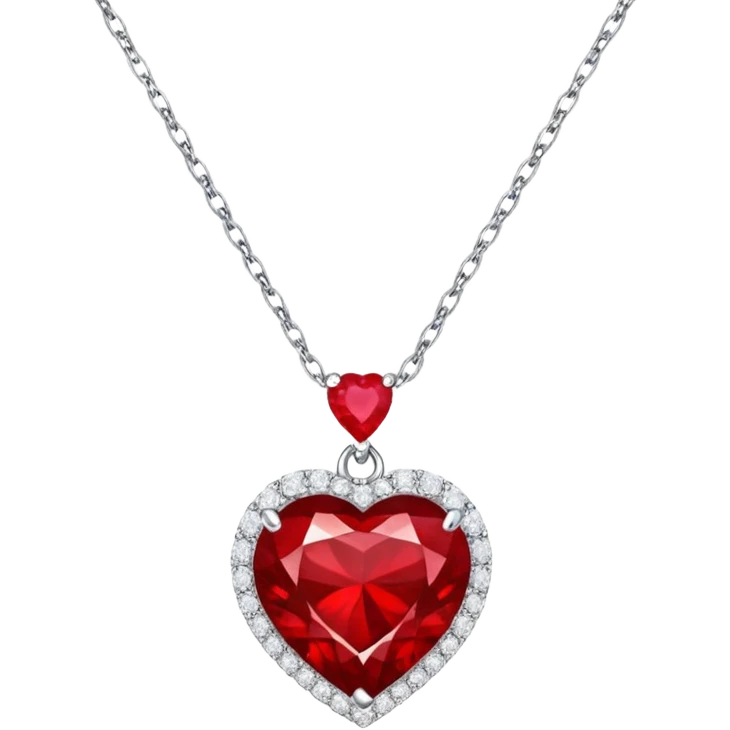 heart ruby pendant with silver chain and white stones emoji