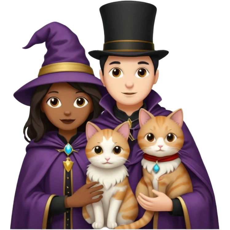 magician couple and their pet cat emoji