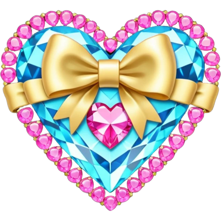 jeweled heart with a gold bow and heart pattern on the bow emoji