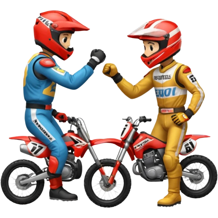 2 dirtbike racers in gear and gloves fist bumping emoji