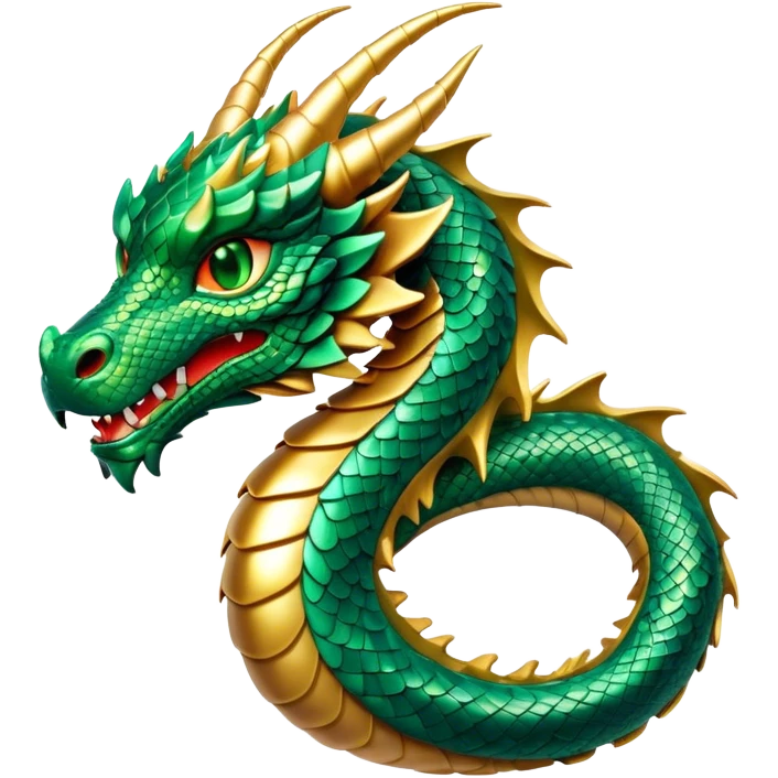 Cinematic Noble Dragon Portrait Emoji, Poised and majestic, with a sinuous, elongated body covered in intricately detailed, shimmering scales in hues of emerald and gold, and piercing, fiery eyes that reflect ancient wisdom; rendered with lifelike texture and natural highlights, high shine, intelligent and formidable, styled with an aura of mythic power, focused and attentive, soft glowing outline, capturing the essence of a legendary dragon that appears ready to soar out of the screen with timeless authority! emoji