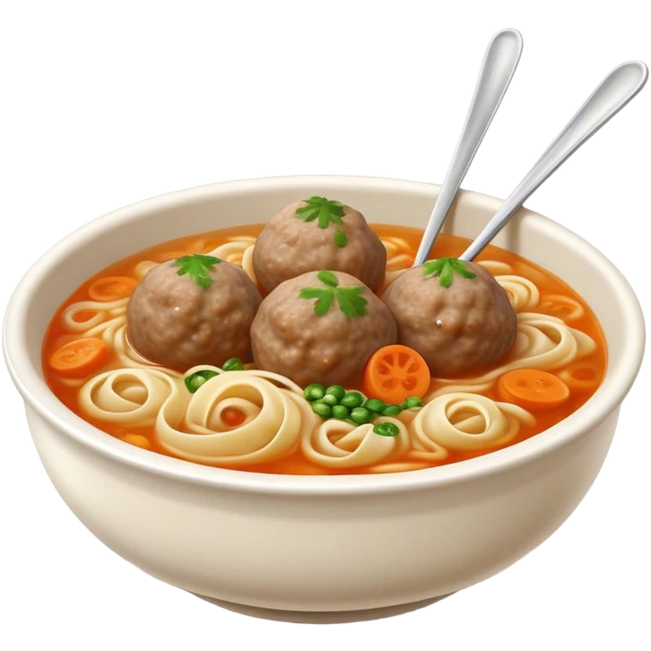 Cinematic Realistic Bakso Dish Emoji, showcasing savory meatball soup with noodles rendered with detailed textures and warm, inviting lighting. emoji