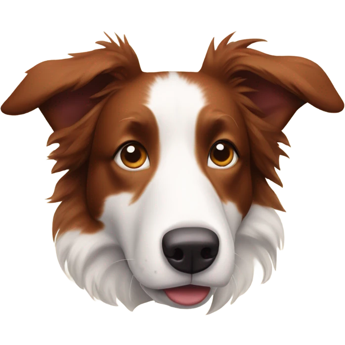 A red and White border collie with falling ears emoji