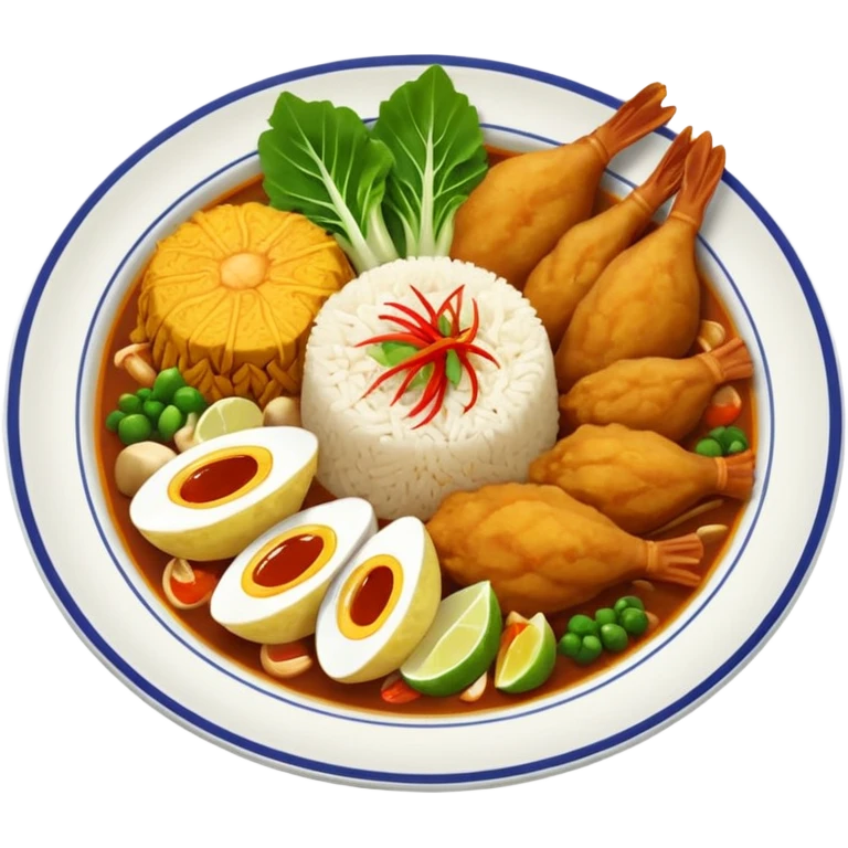 Nasi + Kuah tomyam + Ayam goreng + Sup sayur emoji