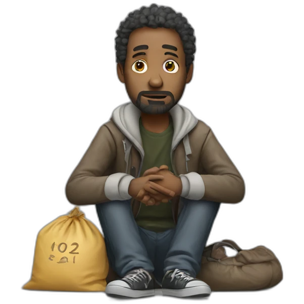 homeless man begging for AI emoji