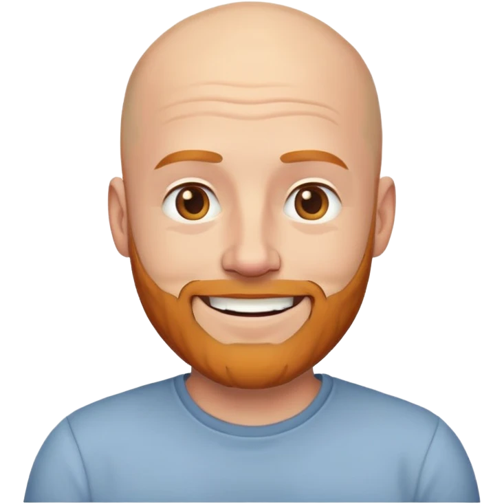 bald white male in his 40s with ginger and grey beard, wearing a plain shirt, emoji style, smiling emoji