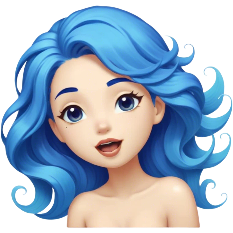 Cinematic Realistic Blue Hair Mermaid Portrait, head tilted slightly with a dramatic, wide-open yawn, revealing a tender, relaxed visage with intricately detailed, tanned skin and vibrant, cascading blue hair softly billowing around her. Her dreamy eyes exude a serene, aquatic charm, rendered with gentle underwater lighting and a soft, high-shine finish that captures the essence of a drowsy yet captivating mermaid drifting into tropical slumber. emoji