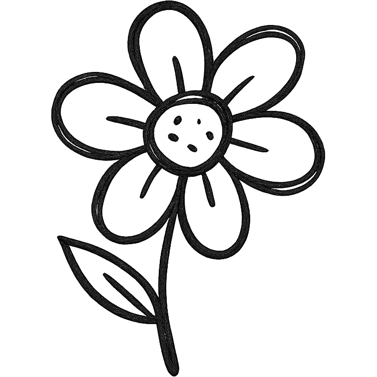 A hand-drawn, black outlined icon of a flower with no fill, simple and clean emoji