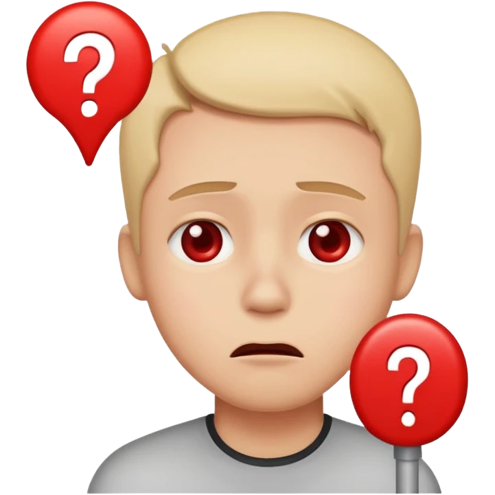 person with a worried face and a red exclamation mark, pain point concept, emoji style emoji