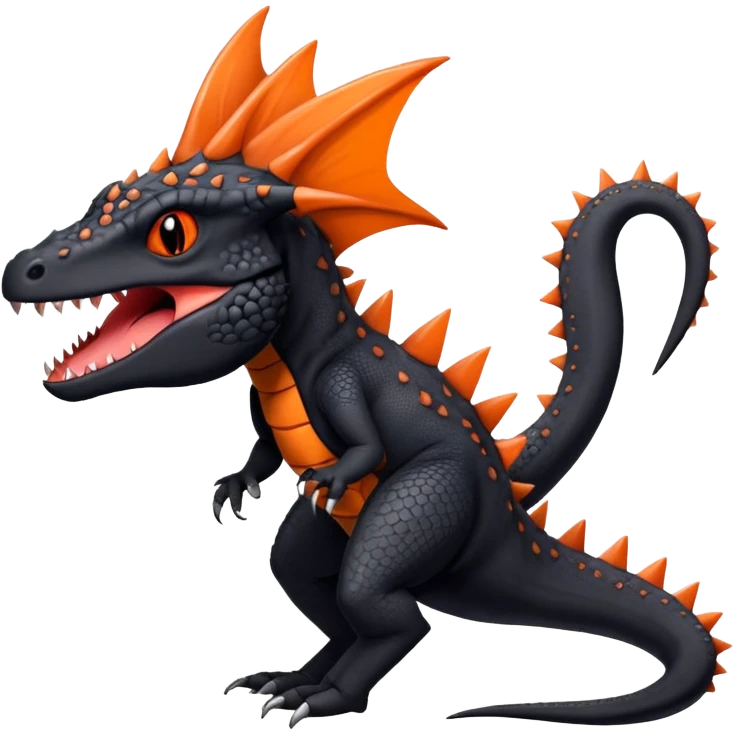 Black Salandit-Salazzle-Draco-Drakeon-Tyrunt-Fakémon-creature-hybrid with orange belly (full body) emoji