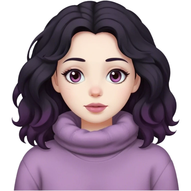 Black wavy hair pale skin hazel eyes mauve lips cozy  emoji
