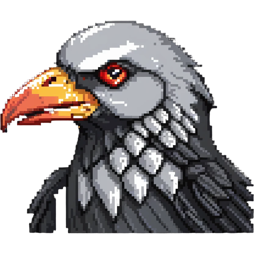 detailed gray crow head, reddened cheeks, big white eyes with determined look, short pointed beak emoji