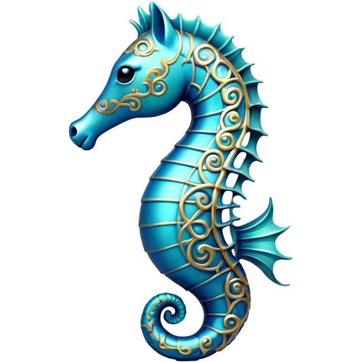 Cinematic Noble Sea Horse Portrait Emoji, Poised and elegant, with a delicate, upright body adorned with intricate, flowing patterns and a gracefully curled tail, with keen, expressive eyes, Simplified yet sharp and sophisticated features, highly detailed, glowing with a soft, aquatic luminescence, high shine, intelligent and refined, stylized with an air of ethereal marine grace, focused and poised, soft glowing outline, capturing the essence of a watchful and confident sea guardian that appears ready to drift out of the screen with effortless authority! emoji