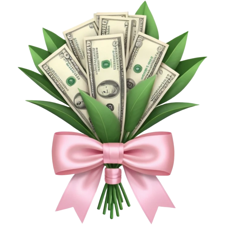 Money bouquet with a light pink bow on it emoji