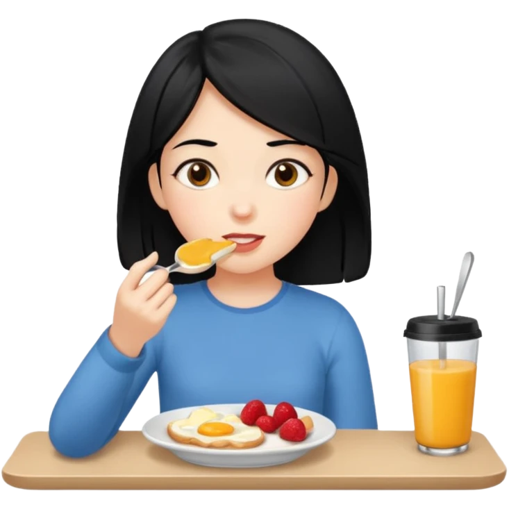 Chica de cabello negro desayunando  emoji