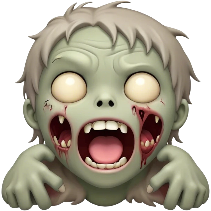 Cinematic Cute Yawning Zombie Portrait Emoji, with a delightfully quirky, slightly disheveled face in muted ashen tones, head tilted back in a big, funny yawn that reveals quirky stitches and playful gaps, simplified yet irresistibly charming, highly detailed with a soft, eerie glowing outline capturing the sleepy, offbeat vibe of a zombie taking a nap! emoji