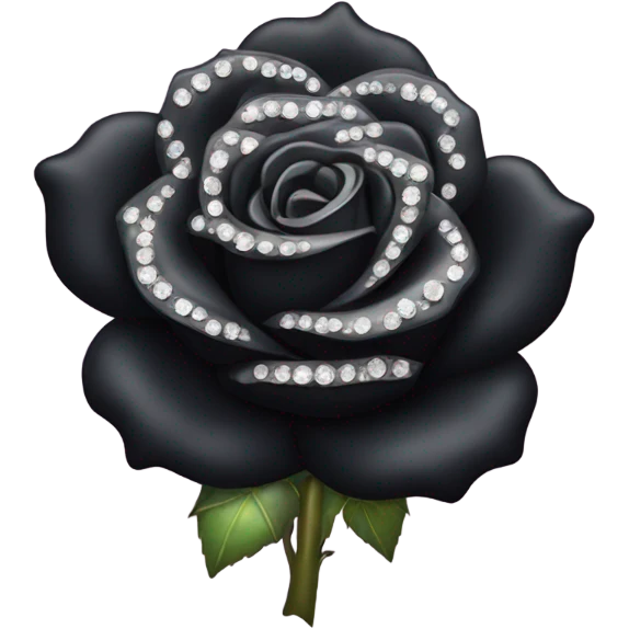 Black rose with crystals on rose petals emoji
