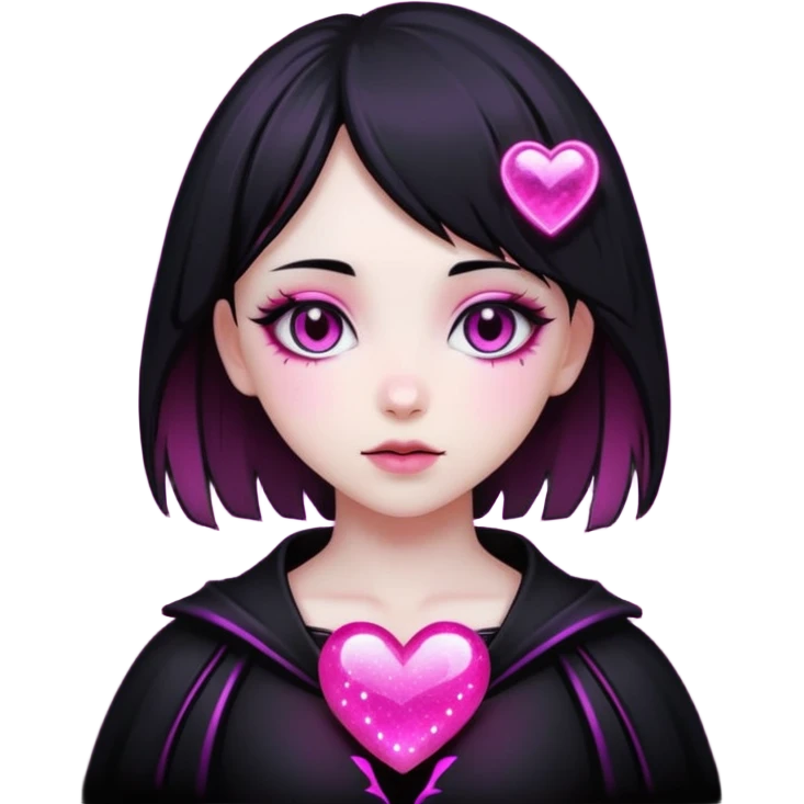 goth sakura black heart with glowing pink outline and magical sparkles emoji