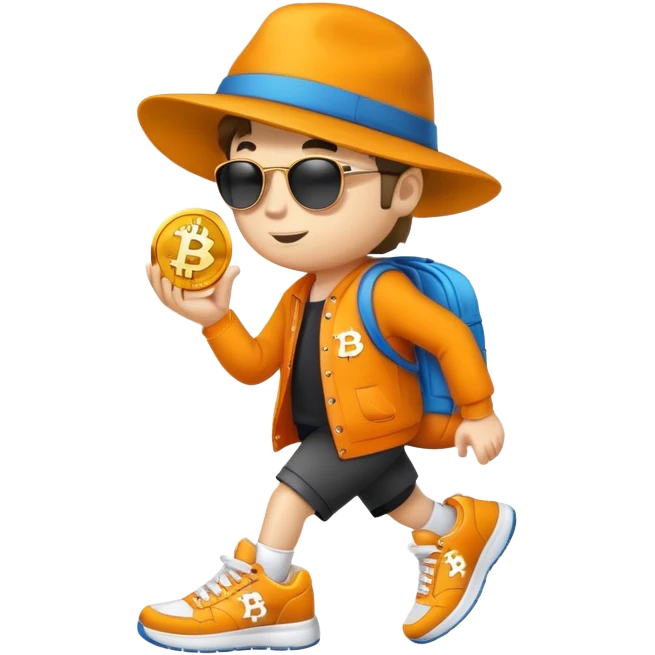 Make a bitcoin with legs and a cool hat on sneakers bitcoin logo emoji